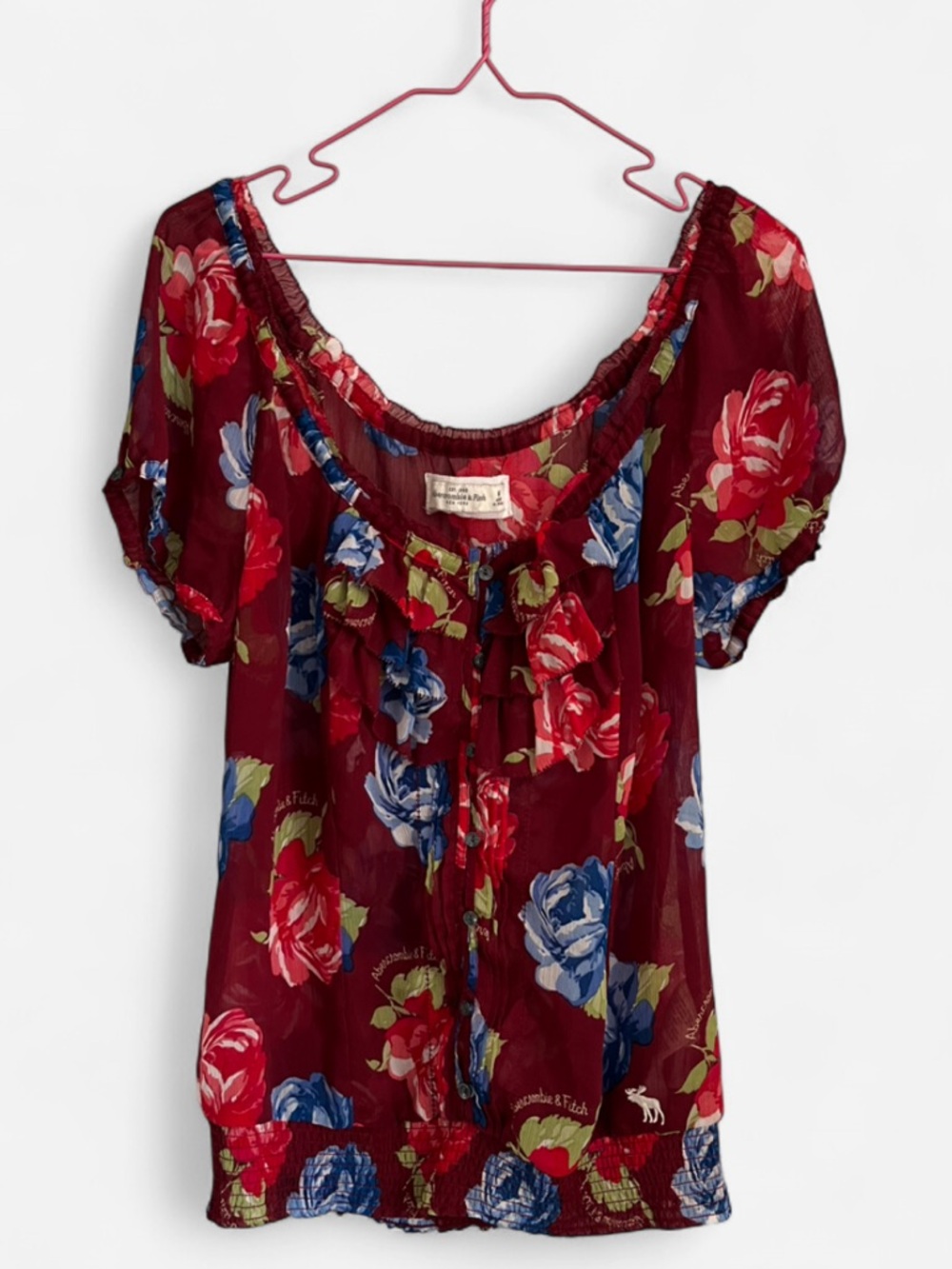 Abercrombie & Fitch Burgundy Sheer Floral Top Size M